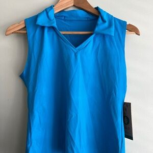 Dona Jo Sleeveless Collared Athletic Tank Top “Santorini” Blue NWT Size Medium